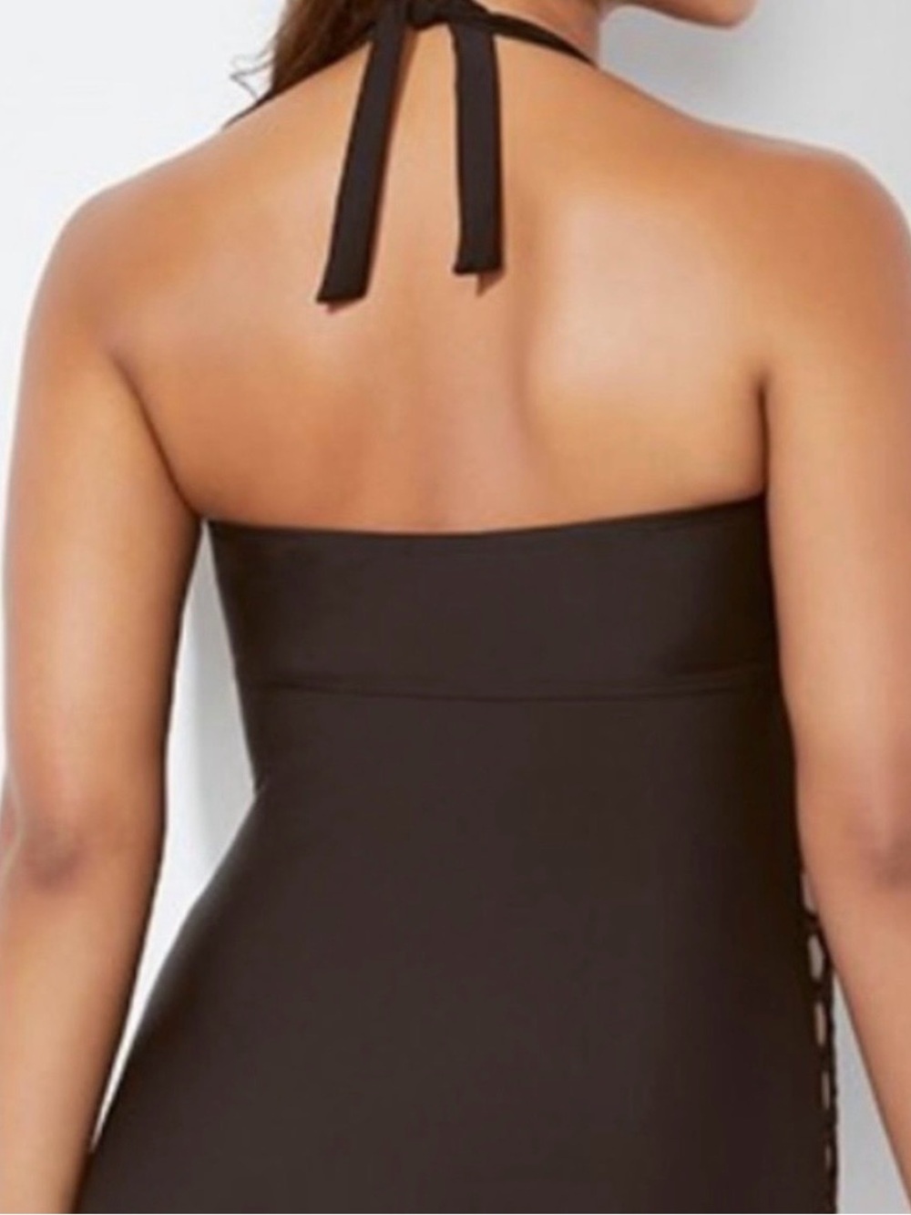 Ashley Graham Black Strappy Lattice One-Piece Swimsuit - Picture 3 of 5